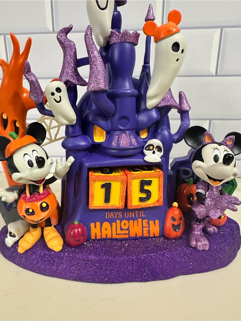 Disney Purple Halloween Countdown Castle Figurine with Orange, Black, White